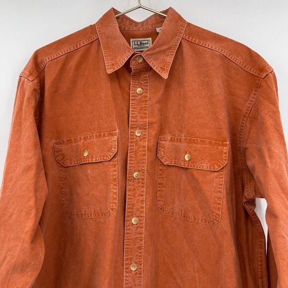 LL Bean Mens Large Regular Long Sleeve Button Up Rust Orange Shirt - Picture 3 of 11